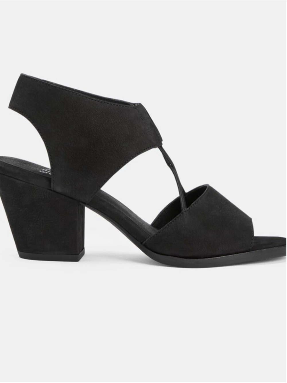 Eileen Fisher Suede Doe Black Block Heels Sandals Nubuck Leather Strappy Shoes 9